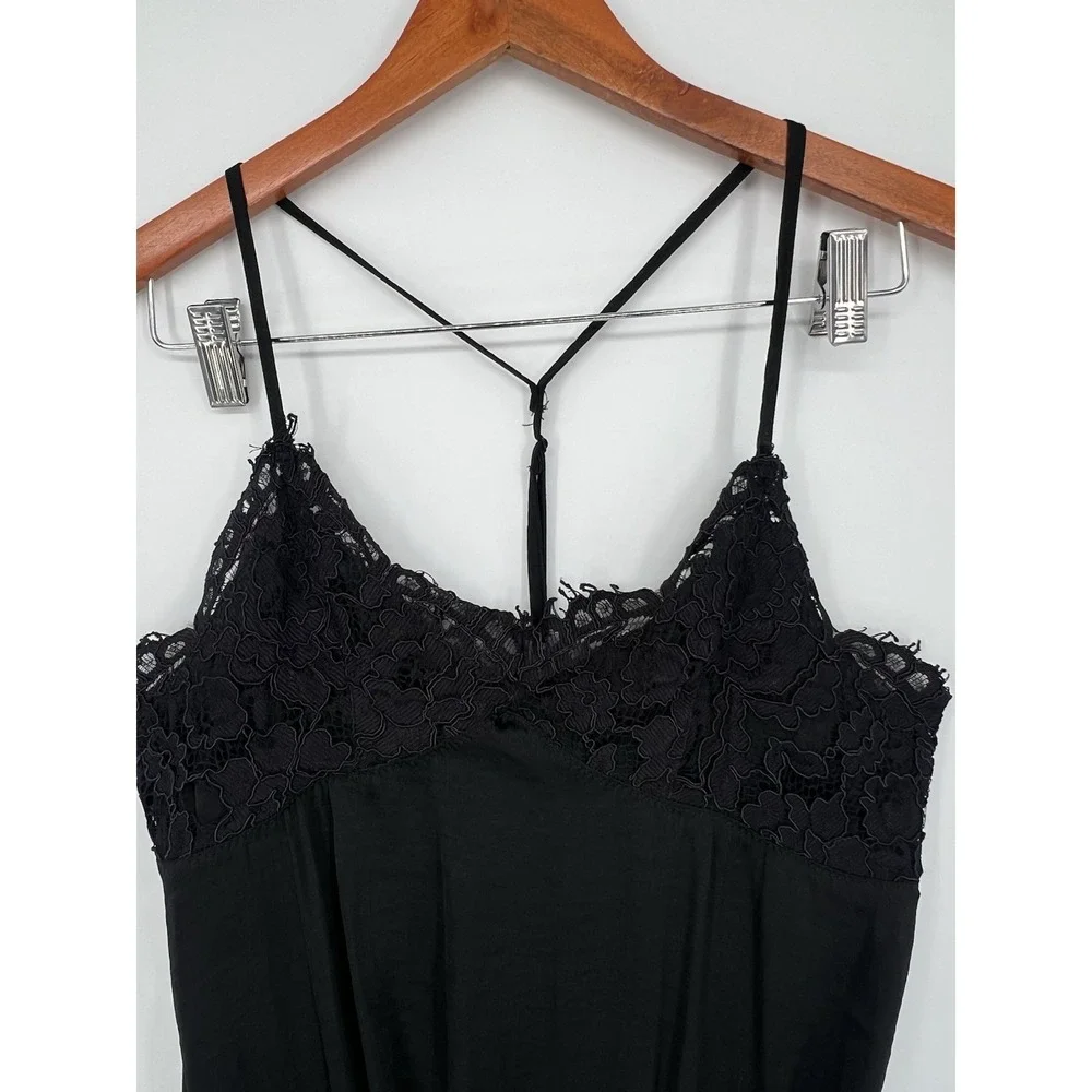 Free People Intimately sz SP Black‎ Lace Trim Dot Mesh Teddy Bodysuit